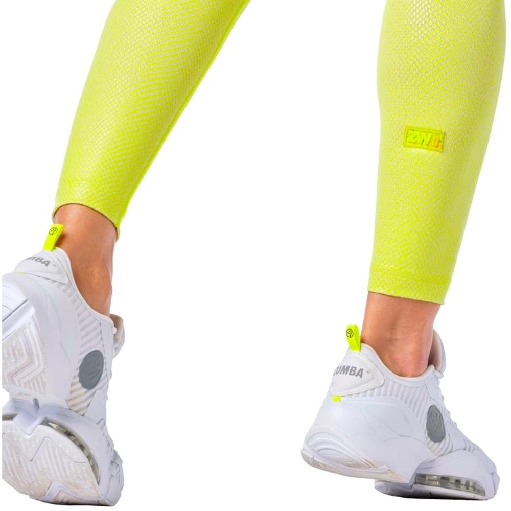Zumba NWT Neon Lime Green Snake Print Foiled Ankle Length Legging Size XS-Medium - Picture 4 of 9